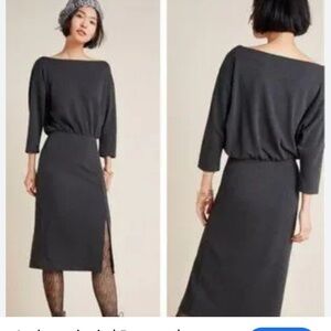 Anthropologie Gray Column boat neck midi dress size small
